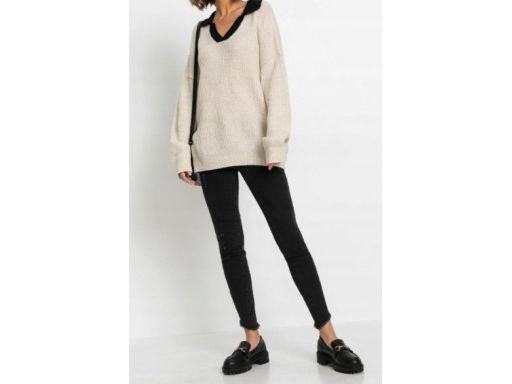 B.P.C sweter beżowy z czarnym kołnierzykiem 40/42.