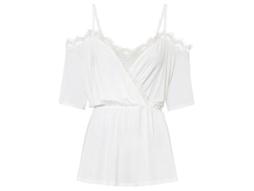 B.P.C bluzka śmietankowa odkryte ramiona z koronką r.32/34