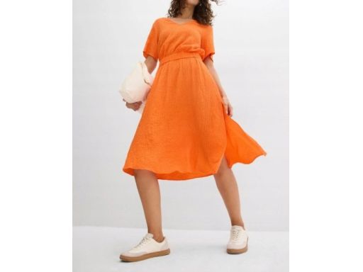 B.P.C sukienka midi pomarańczowa krepowana 38.