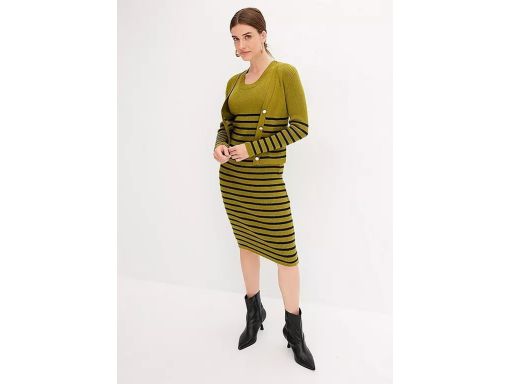 B.P.C sweter rozpinany prążkowany oliwkowy w paski ^40/42