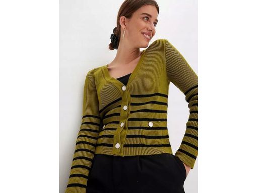 B.P.C sweter rozpinany prążkowany oliwkowy w paski ^40/42