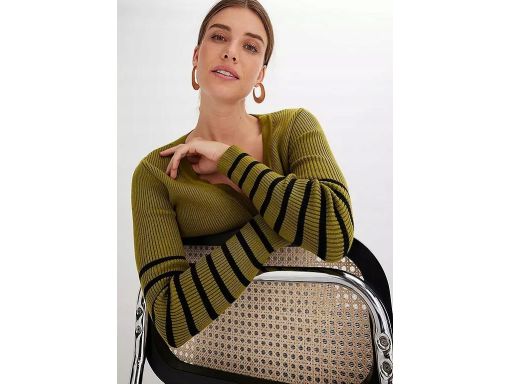 B.P.C sweter rozpinany prążkowany oliwkowy w paski ^40/42