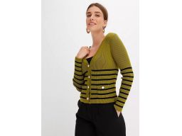 B.P.C sweter rozpinany prążkowany oliwkowy w paski ^40/42