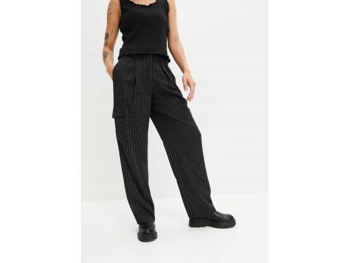 B.P.C spodnie eleganckie czarne w cienkie białe paski pionowe ^46