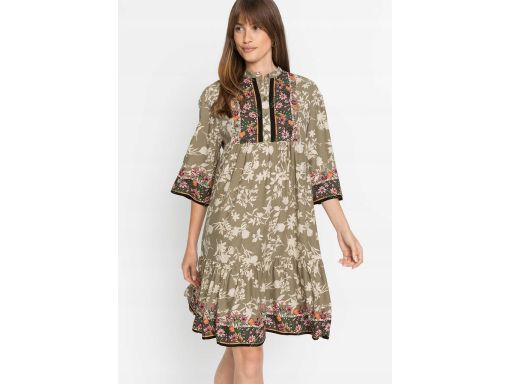 B.P.C sukienka tunikowa oliwkowa w kolorowe kwiaty ^38