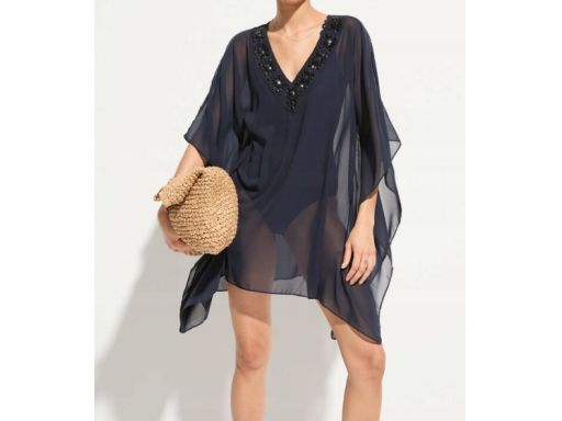 B.P.C ekskluzywna szyfonowa tunika plażowa z kamieniami 44/46.