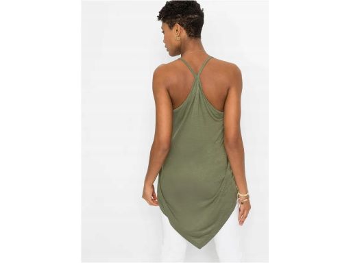 B.P.C top z asymetrycznym dołem zielony z białym nadrukiem ^40/42