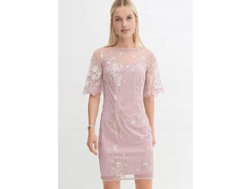 B.P.C różowa sukienka z haftami i cekinami ^40