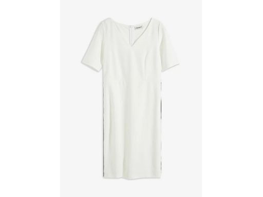 B.P.C sukienka śmietankowa z granatowymi paskami po bokach r.44