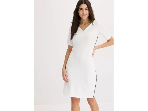 B.P.C sukienka śmietankowa z granatowymi paskami po bokach r.44