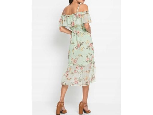 B.P.C midi szyfonowa sukienka carmen w kwiaty r.48