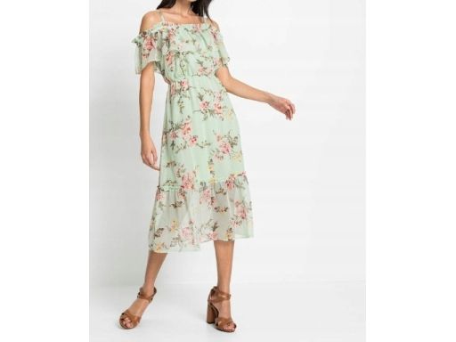 B.P.C midi szyfonowa sukienka carmen w kwiaty r.48