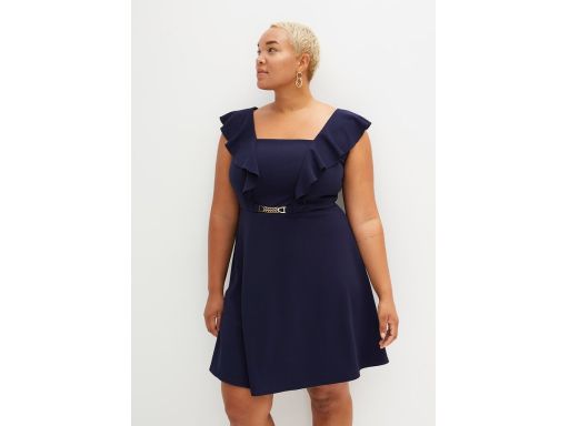 B.P.C granatowa sukienka z falbaną i łańcuszkiem r.36/38