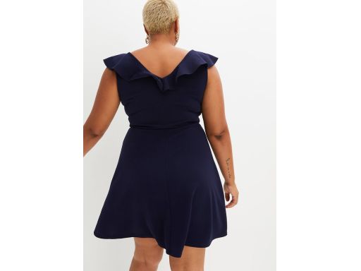 B.P.C granatowa sukienka z falbaną i łańcuszkiem r.36/38