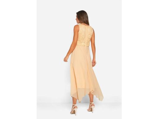 B.P.C sukienka szyfonowa asymetryczna morelowa z koronką 40.