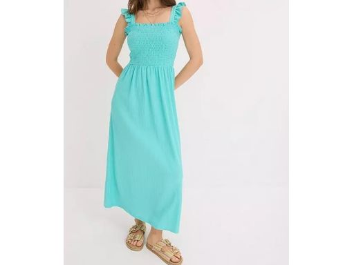 B.P.C letnia sukienka na ramiączka turkusowa z marszczeniem 44/46.