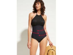 B.P.C kostium jednoczęściowy czarny z ażurem 46.