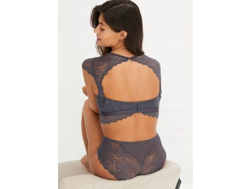 B.P.C biustonosz braletka-top koronkowy szary bez usztywnień ^36/38