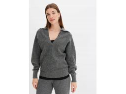 B.P.C szary sweter damski w serek z kołnierzykiem 36/38.