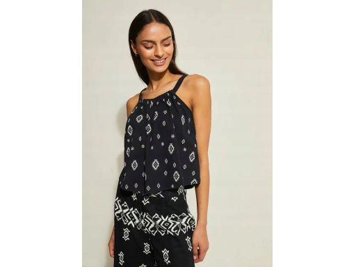 B.P.C top czarny we wzorki trapezowy krótki 44/46.