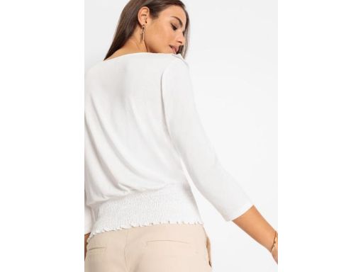 B.P.C biała bluzka z falbanami i szeroką gumą na dole ^48/50