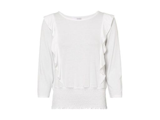 B.P.C biała bluzka z falbanami i szeroką gumą na dole ^48/50