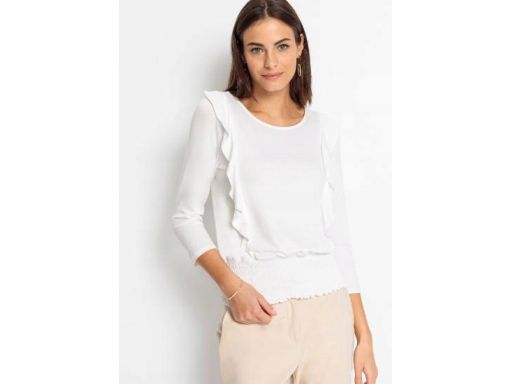 B.P.C biała bluzka z falbanami i szeroką gumą na dole ^48/50