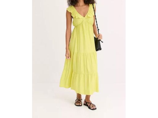 B.P.C sukienka midi limonkowa z falbanami 50.
