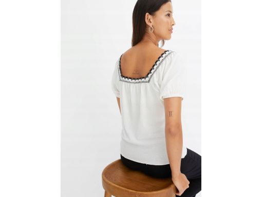 B.P.C śmietankowa bluzka z czarnym haftem ^52/54