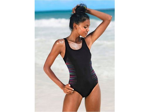 B.P.C czarny kostium kąpielowy z kolorowymi paseczkami sportowy r.42