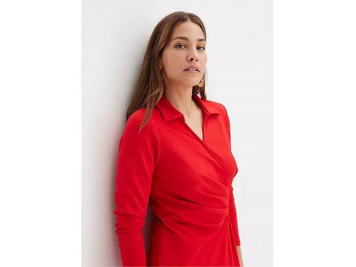 B.P.C czerwona sukienka efekt założenia kopertowego z marszczeniem r.3