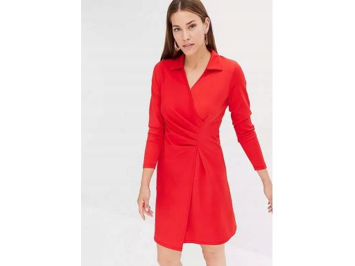 B.P.C czerwona sukienka efekt założenia kopertowego z marszczeniem r.3