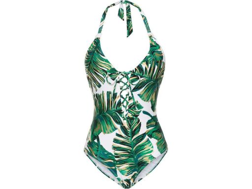 B.P.C kostium kąpielowy biały w zielono-złote liście 42.