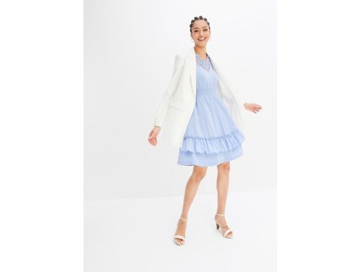 B.P.C niebieska sukienka z falbankami i koronką r.44/46