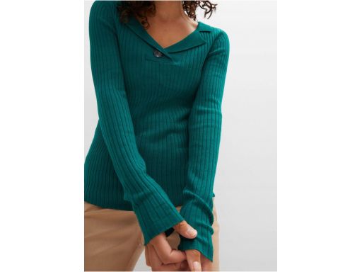 B.P.C sweter prążkowany z guzikiem butelkowa zieleń r.32/34