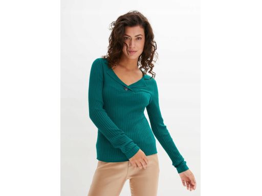 B.P.C sweter prążkowany z guzikiem butelkowa zieleń r.32/34