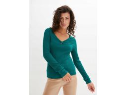 B.P.C sweter prążkowany z guzikiem butelkowa zieleń r.32/34