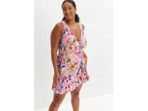 B.P.C letnia różowa sukienka kopertowa z falbanką ^40/42