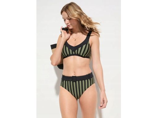 B.P.C bikini czarno-zielono-złote w paski z figami maxi 42.