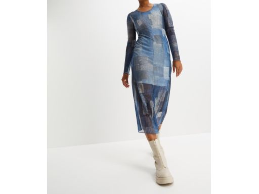 B.P.C sukienka niebieska z siateczki we wzory midi ^40/42