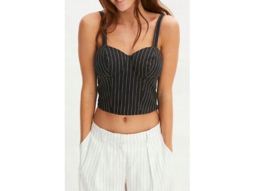B.P.C krótki top gorsetowy czarny w cienkie paseczki ^44