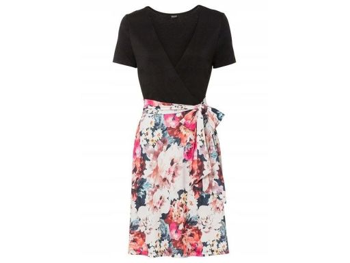 B.P.C czarna sukienka z częścią spódnicową w kwiaty ^40/42
