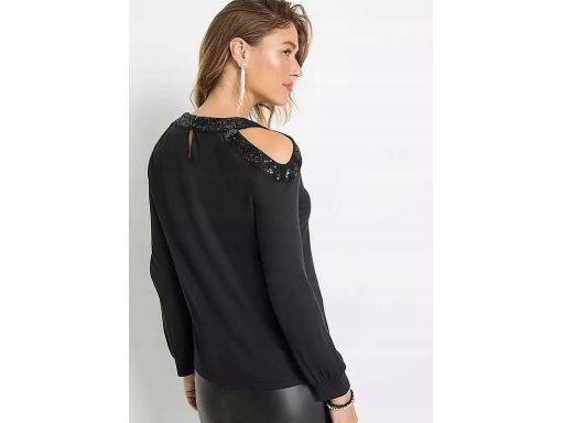 B.P.C bluzka świąteczna czarna z nadrukiem i wycięciami z cekinami r.4