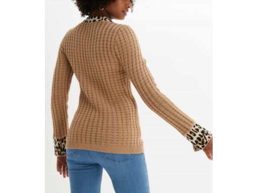 B.P.C sweter z efektem założenia kopertowego beżowy z cętkami ^40/42