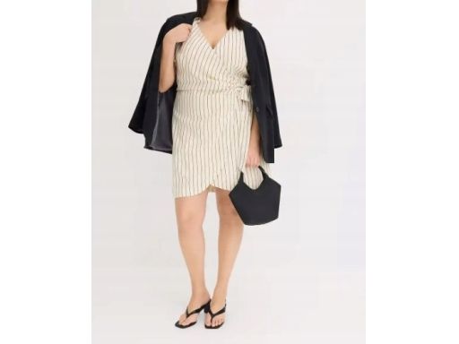 B.P.C beżowa sukienka kopertowa w paski r.42