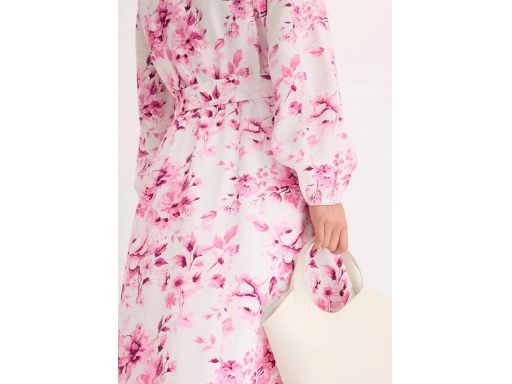 B.P.C biała sukienka w różowe kwiaty midi r.42