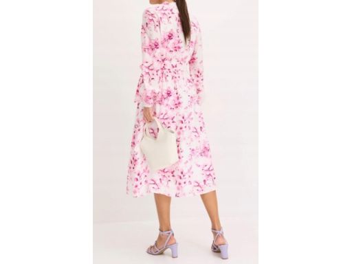 B.P.C biała sukienka w różowe kwiaty midi r.42