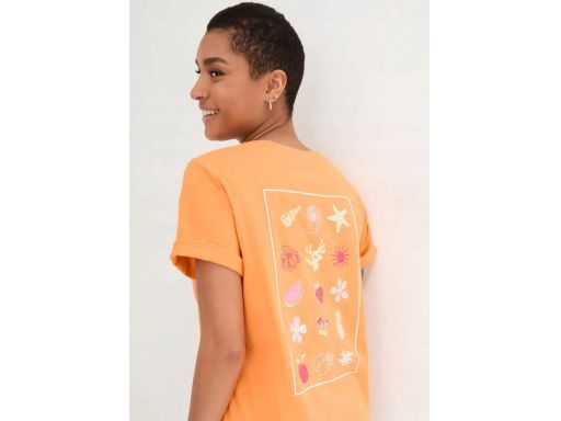 B.P.C t-shirt damski pomarańczowy z nadrukiem na plecach Bawełniany ^4