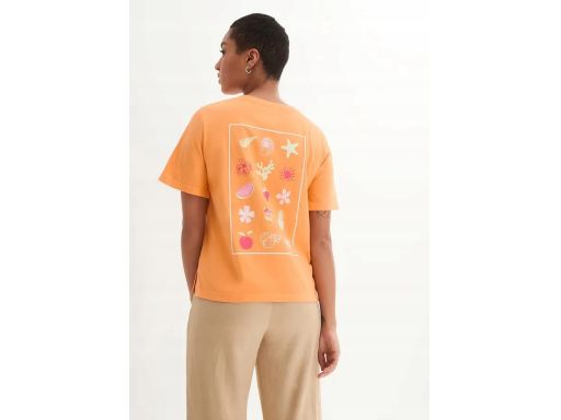 B.P.C t-shirt damski pomarańczowy z nadrukiem na plecach Bawełniany ^4