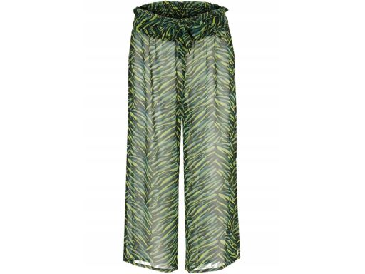 B.P.C szyfonowe zielone spodnie we wzorki plażowe z rozcięciem 48.